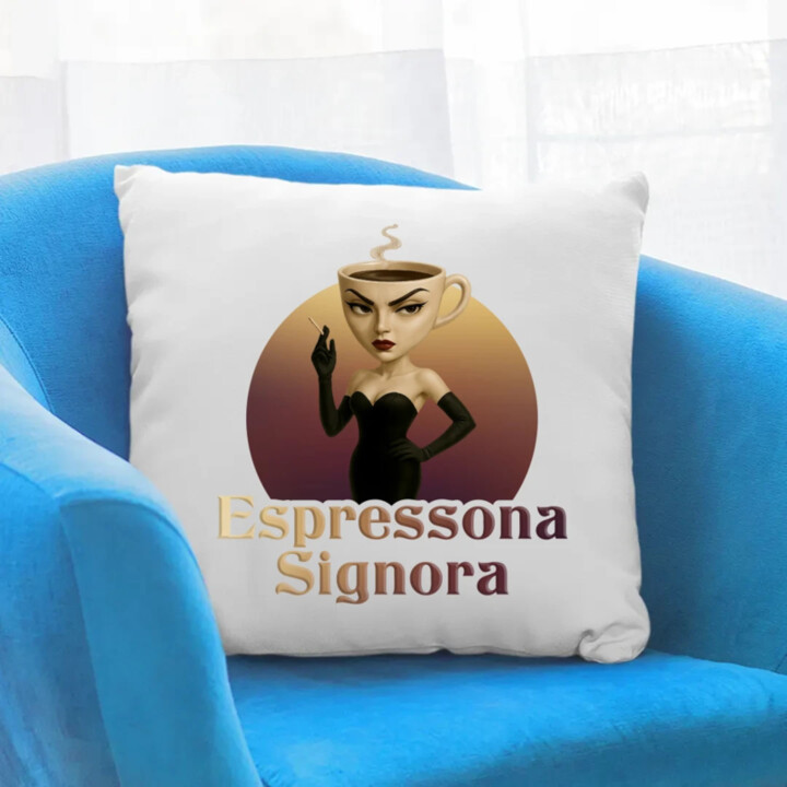 Espressona Signora - Italian Brainrot - žena s kávou - vankúš s potlačou