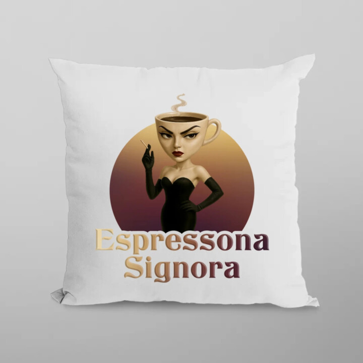 Espressona Signora - Italian Brainrot - žena s kávou - vankúš s potlačou