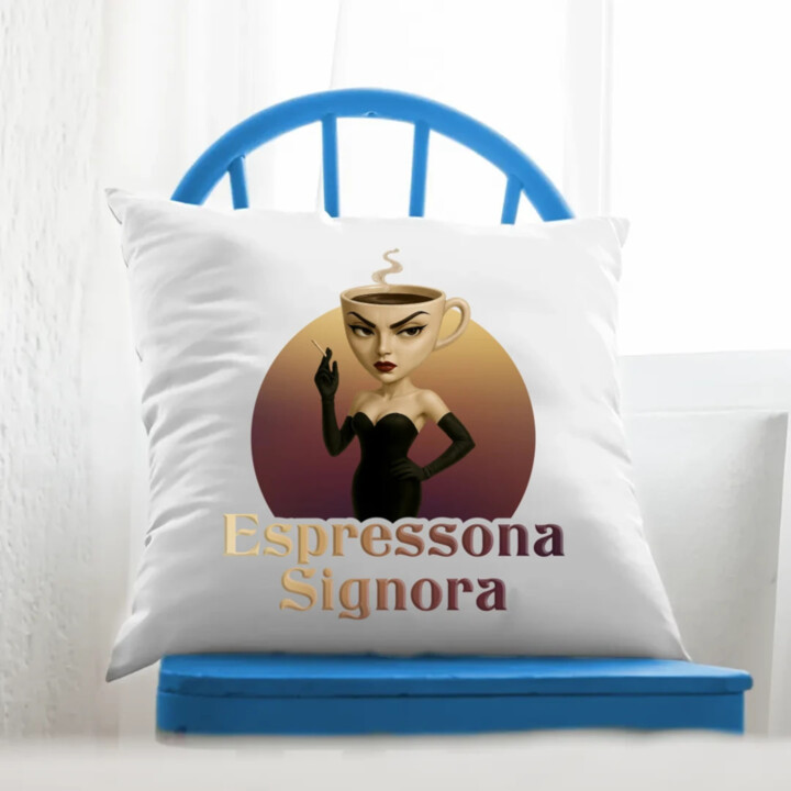Espressona Signora - Italian Brainrot - žena s kávou - vankúš s potlačou