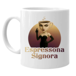 Espressona Signora - Italian Brainrot - žena s kávou - keramický hrnček s potlačou