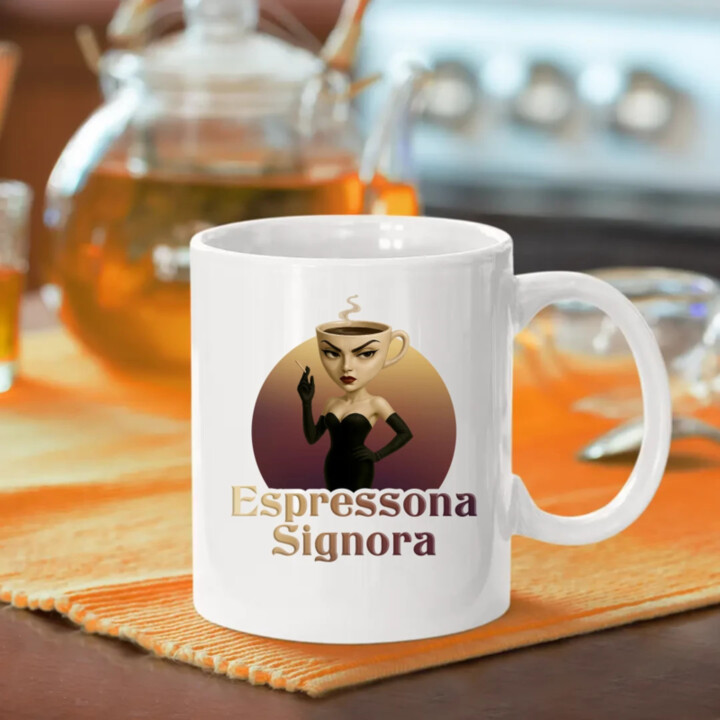 Espressona Signora - Italian Brainrot - žena s kávou - keramický hrnček s potlačou