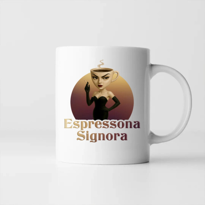 Espressona Signora - Italian Brainrot - žena s kávou - keramický hrnček s potlačou