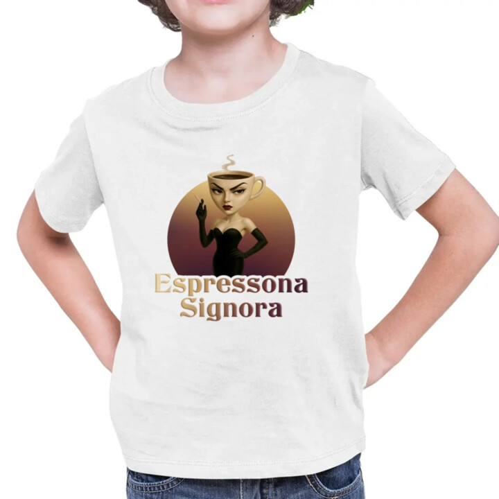Espressona Signora - Italian Brainrot - žena s kávou - detské tričko s potlačou