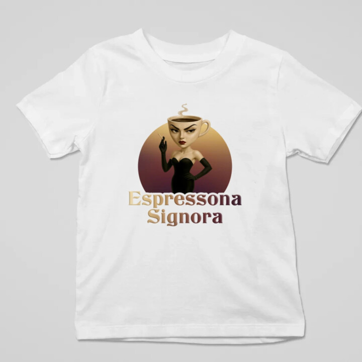 Espressona Signora - Italian Brainrot - žena s kávou - detské tričko s potlačou