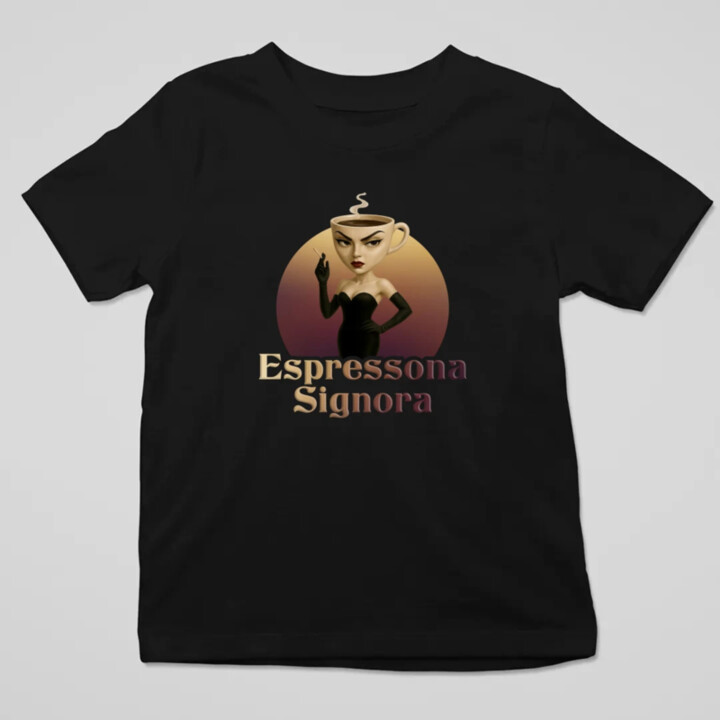 Espressona Signora - Italian Brainrot - žena s kávou - detské tričko s potlačou