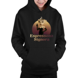 Espressona Signora - Italian Brainrot - žena s kávou - detská mikina s kapucňou