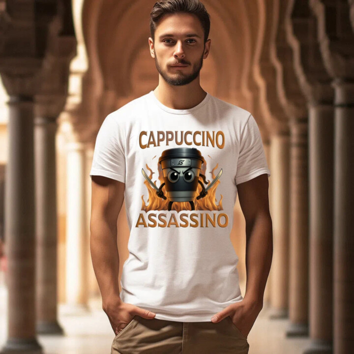 Cappuccino Assassino V3 - Italian Brainrot - hrnček ninja - pánske tričko s potlačou