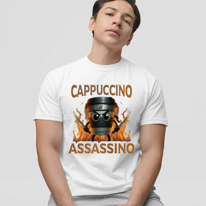 Cappuccino Assassino V3 - Italian Brainrot - hrnček ninja - pánske tričko s potlačou