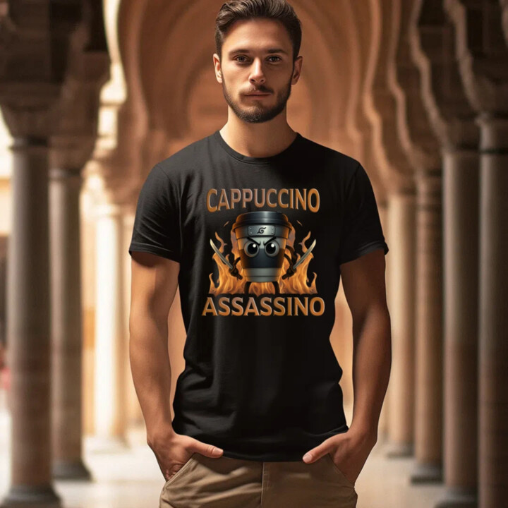 Cappuccino Assassino V3 - Italian Brainrot - hrnček ninja - pánske tričko s potlačou