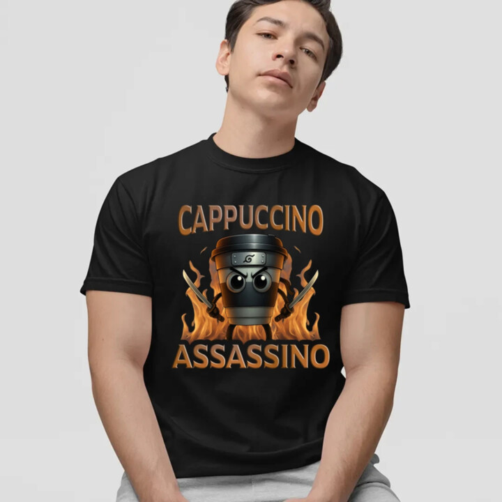 Cappuccino Assassino V3 - Italian Brainrot - hrnček ninja - pánske tričko s potlačou