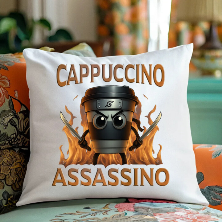Cappuccino Assassino V3 - Italian Brainrot - hrnček ninja - vankúš s potlačou