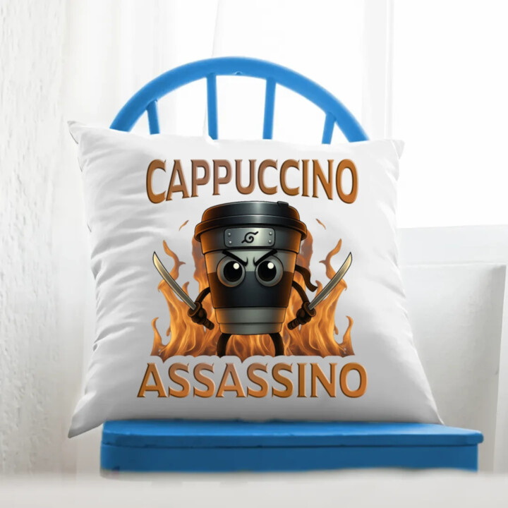 Cappuccino Assassino V3 - Italian Brainrot - hrnček ninja - vankúš s potlačou