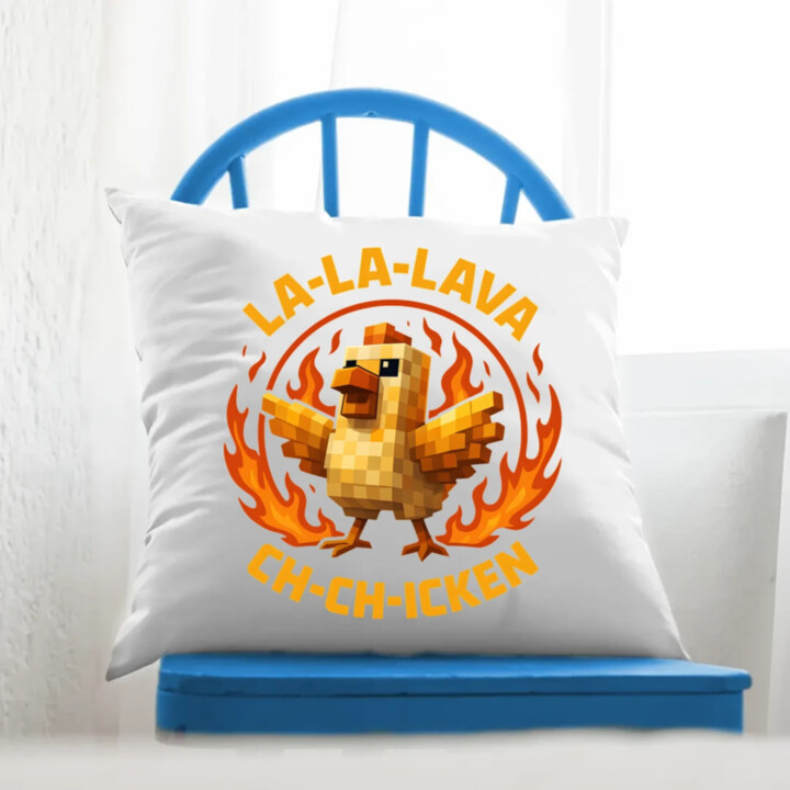 La-la-lava ch-ch-icken - Lávové kura - vankúš s potlačou pre fanúšikov hry Minecraft