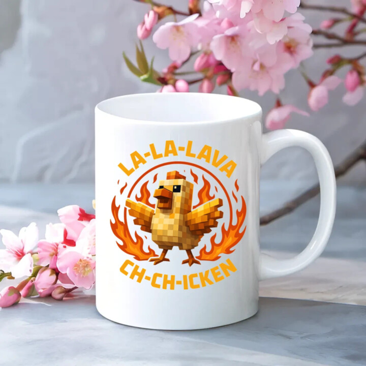 La-la-lava ch-ch-icken - Lávové kura - keramický hrnček s potlačou pre fanúšikov hry Minecraft