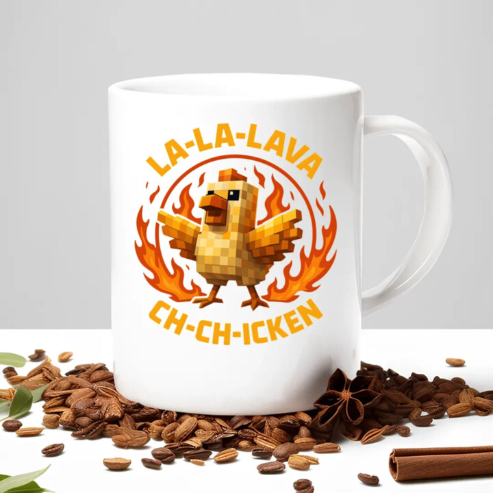 La-la-lava ch-ch-icken - Lávové kura - keramický hrnček s potlačou pre fanúšikov hry Minecraft
