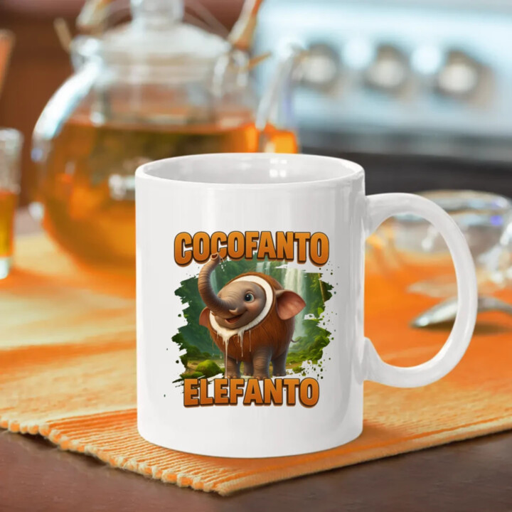 Cocofanto Elefanto - Italian Brainrot - slon v kokosu - keramický hrnček s potlačou