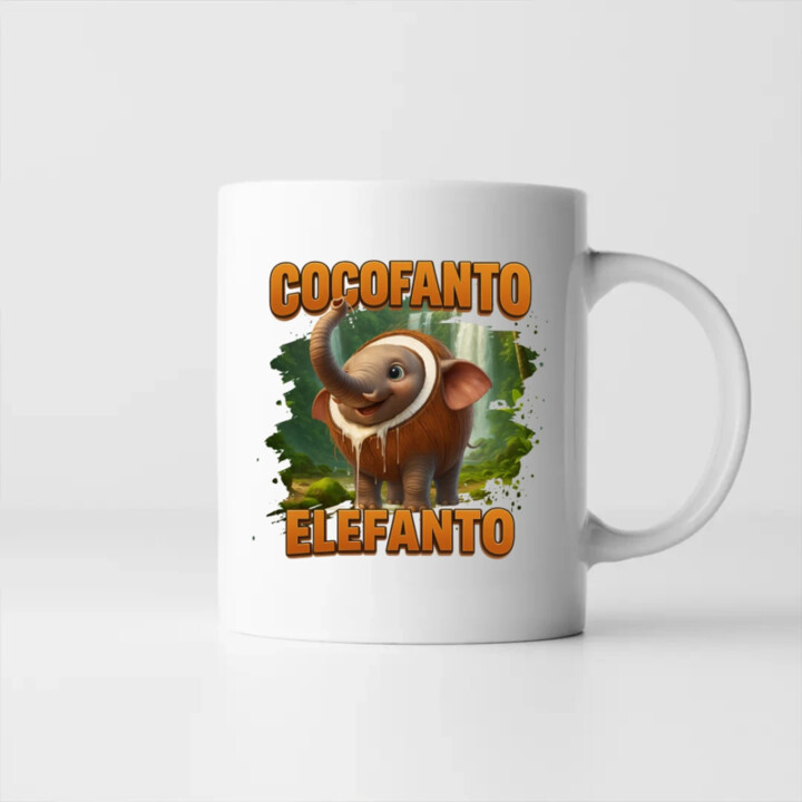 Cocofanto Elefanto - Italian Brainrot - slon v kokosu - keramický hrnček s potlačou