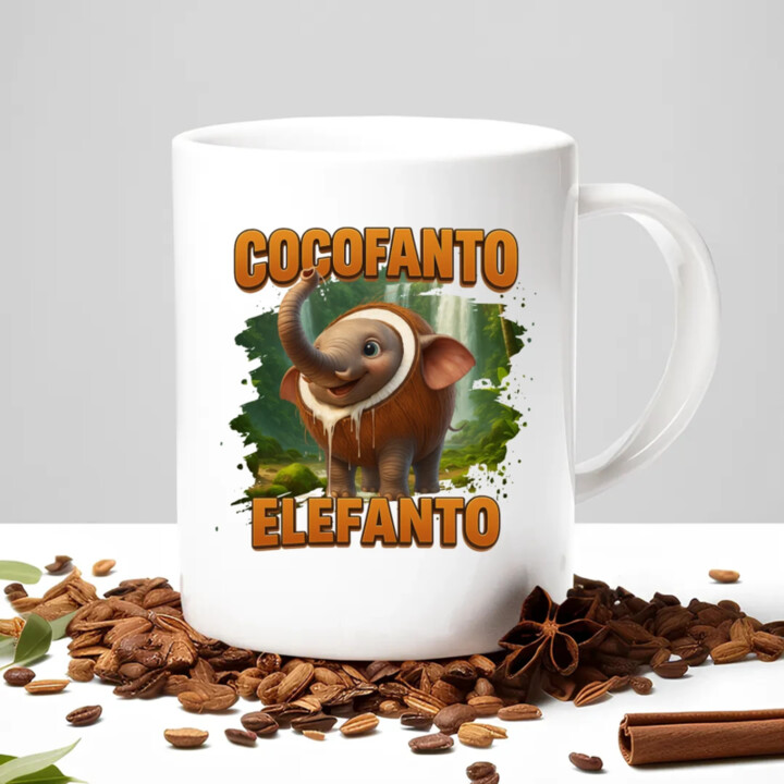 Cocofanto Elefanto - Italian Brainrot - slon v kokosu - keramický hrnček s potlačou