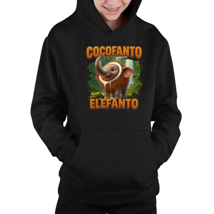 Cocofanto Elefanto - Italian Brainrot - slon v kokosu - detská mikina s kapucňou
