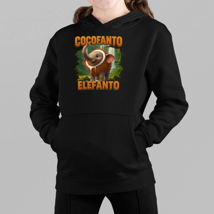 Cocofanto Elefanto - Italian Brainrot - slon v kokosu - detská mikina s kapucňou