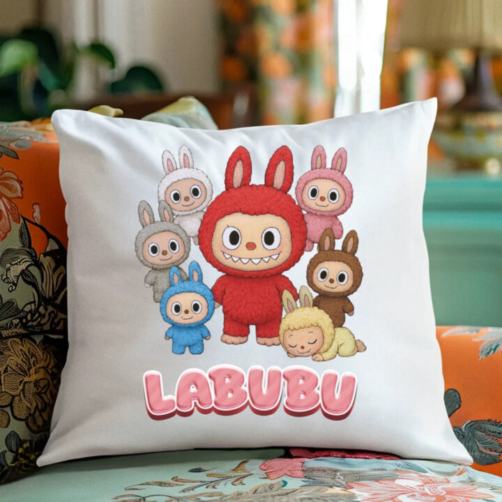 Bábiky Bubu – skupina postavičiek - vankúš s potlačou – darček pre fanúšikov Labubu