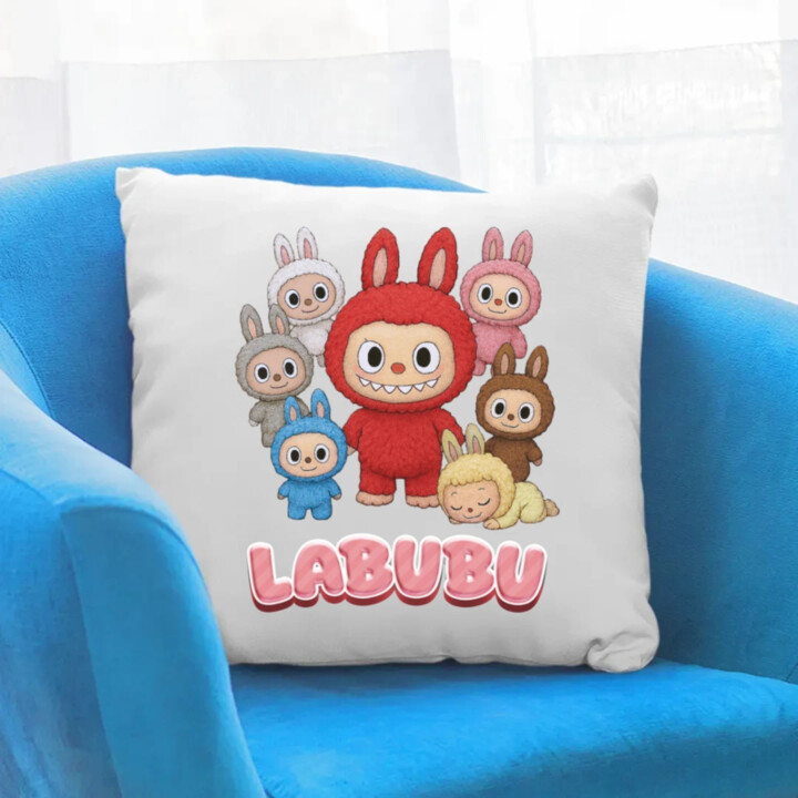 Bábiky Bubu – skupina postavičiek - vankúš s potlačou – darček pre fanúšikov Labubu