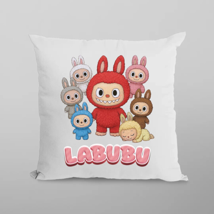 Bábiky Bubu – skupina postavičiek - vankúš s potlačou – darček pre fanúšikov Labubu