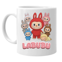 Bábiky Bubu – skupina postavičiek - keramický hrnček s potlačou – darček pre fanúšikov Labubu