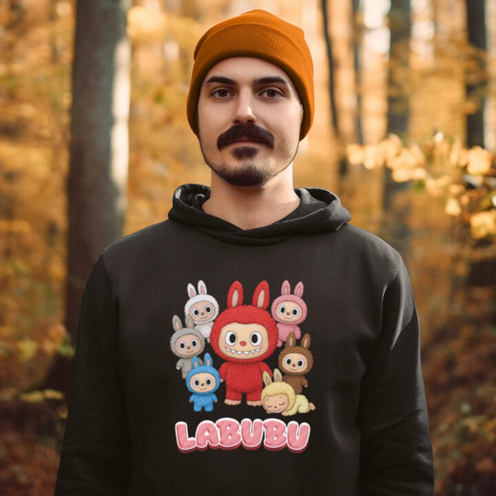 Bábiky Bubu – skupina postavičiek  - pánska mikina s potlačou – darček pre fanúšikov Labubu