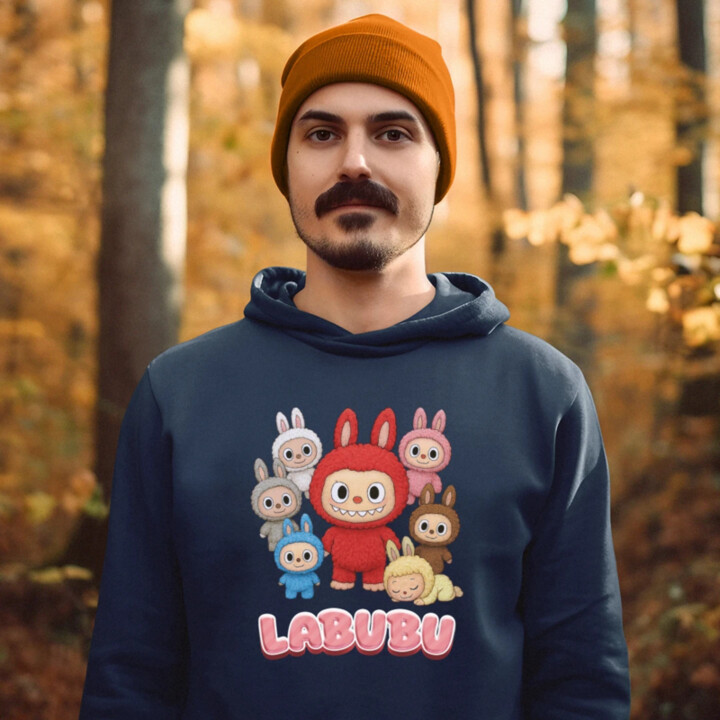 Bábiky Bubu – skupina postavičiek  - pánska mikina s potlačou – darček pre fanúšikov Labubu