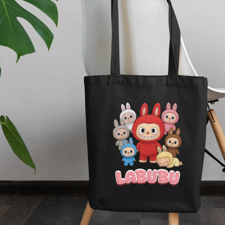 Bábiky Bubu – skupina postavičiek - taška s potlačou – darček pre fanúšikov Labubu