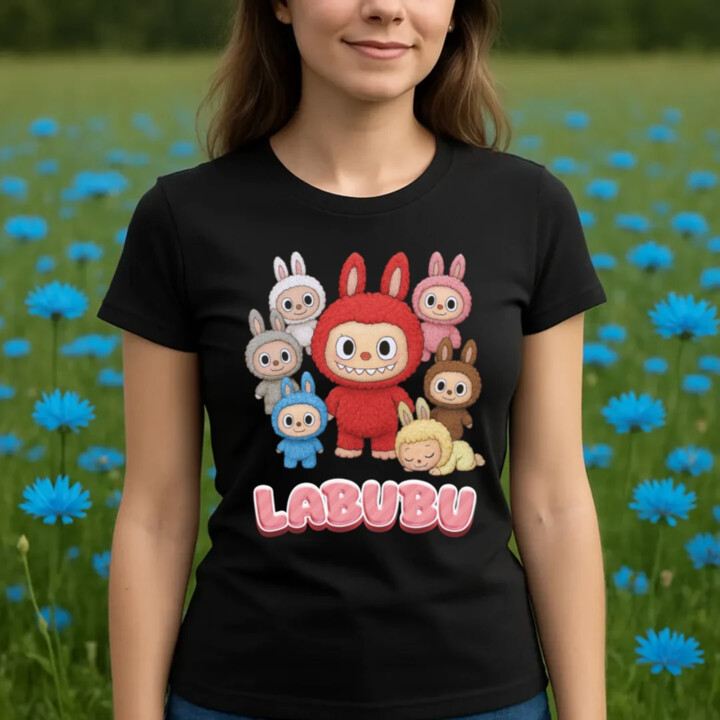 Bábiky Bubu – skupina postavičiek - dámske tričko s potlačou – darček pre fanúšikov Labubu