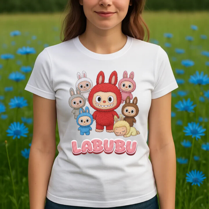 Bábiky Bubu – skupina postavičiek - dámske tričko s potlačou – darček pre fanúšikov Labubu
