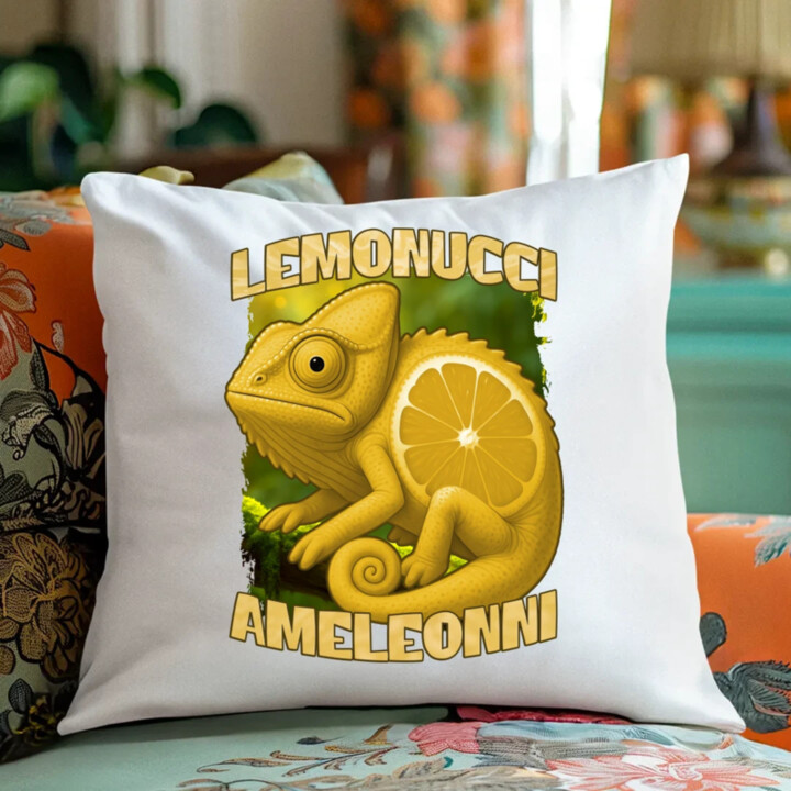 Lemonucci Ameleonni - Italian Brainrot - chameleón citrón - vankúš s potlačou