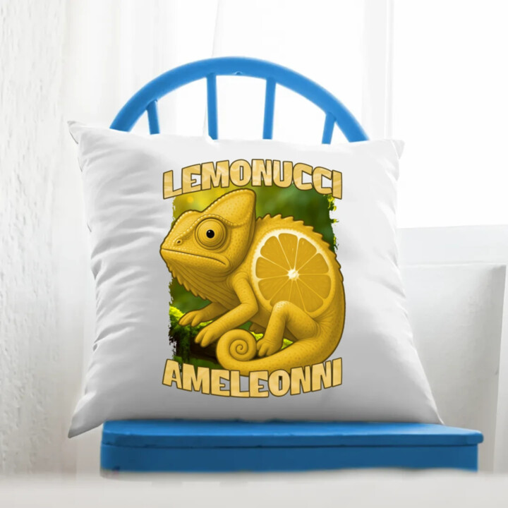 Lemonucci Ameleonni - Italian Brainrot - chameleón citrón - vankúš s potlačou