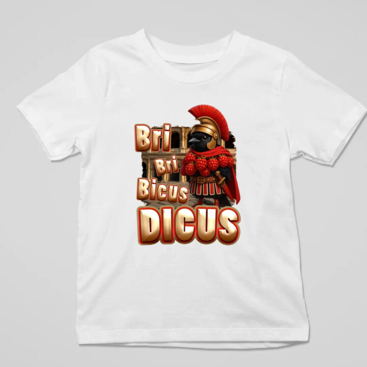 Bri Bri Bicus Dicus - vták s malinovým náhrdelníkom - Italian Brainrot  - detské tričko s potlačou