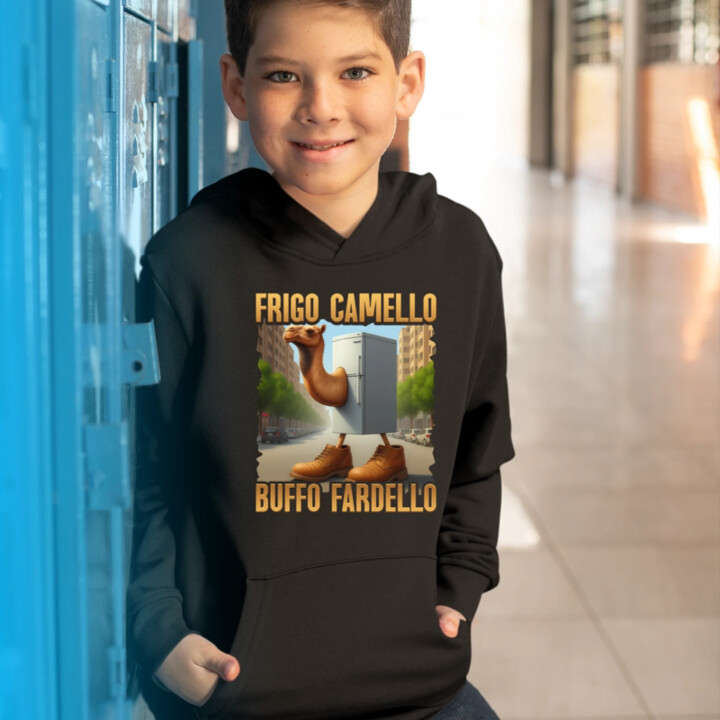 Frigo Camello Buffo Fardello - Italian Brainrot - ťava chladnička - detská mikina s kapucňou
