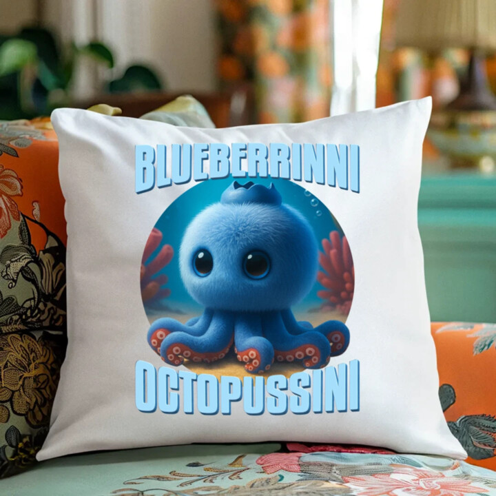 Blueberrinni Octopussini - Italian Brainrot - chobotnica čučoriedka - vankúš s potlačou