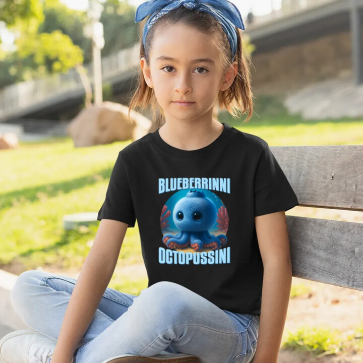 Blueberrinni Octopussini - Italian Brainrot - chobotnica čučoriedka - detské tričko s potlačou