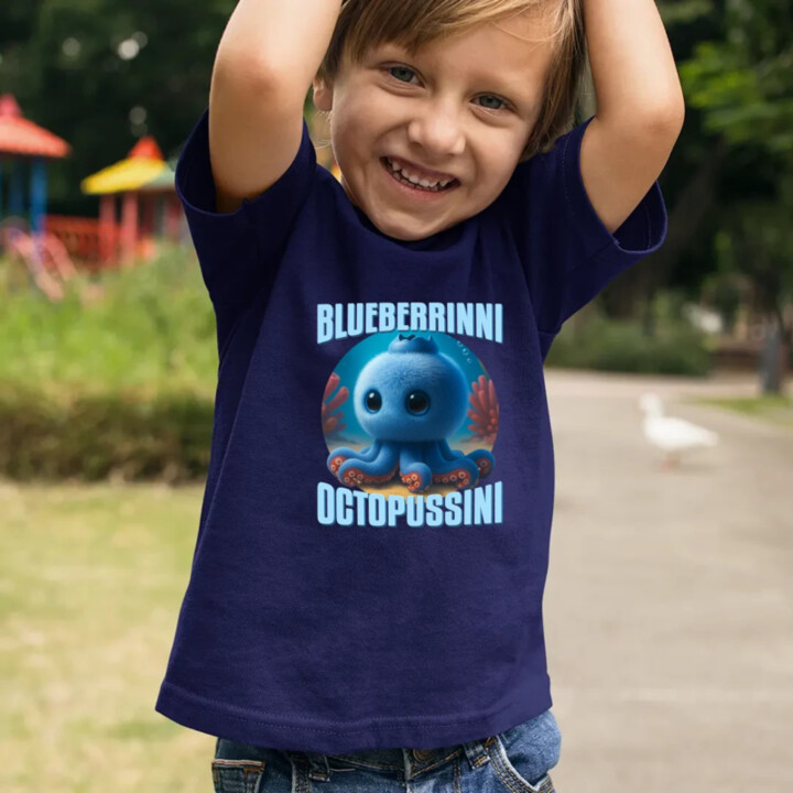 Blueberrinni Octopussini - Italian Brainrot - chobotnica čučoriedka - detské tričko s potlačou