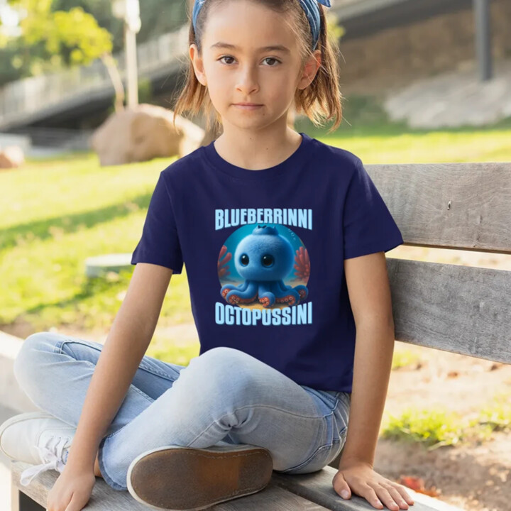 Blueberrinni Octopussini - Italian Brainrot - chobotnica čučoriedka - detské tričko s potlačou