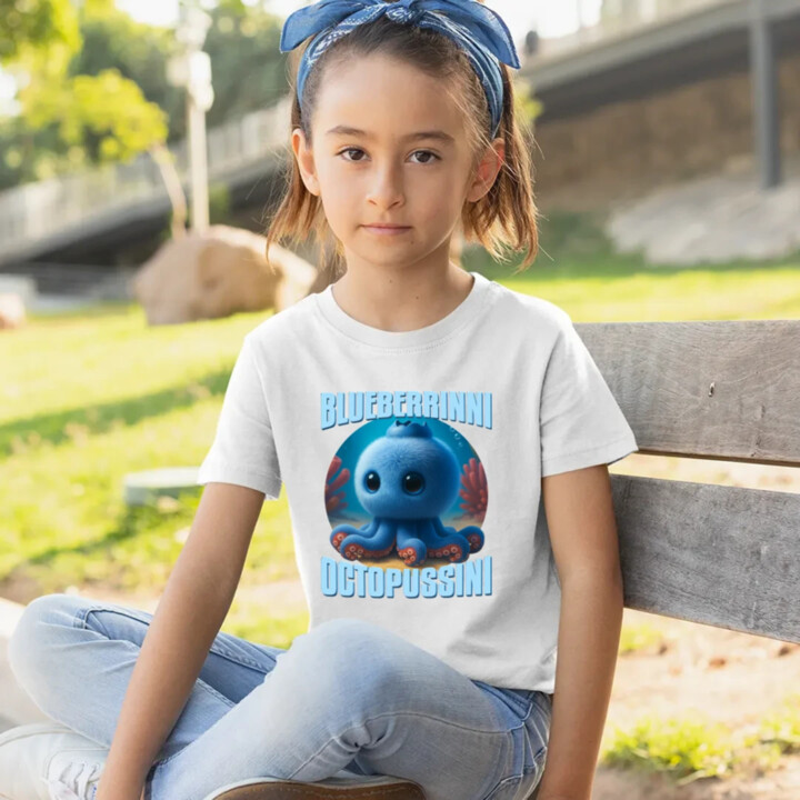 Blueberrinni Octopussini - Italian Brainrot - chobotnica čučoriedka - detské tričko s potlačou