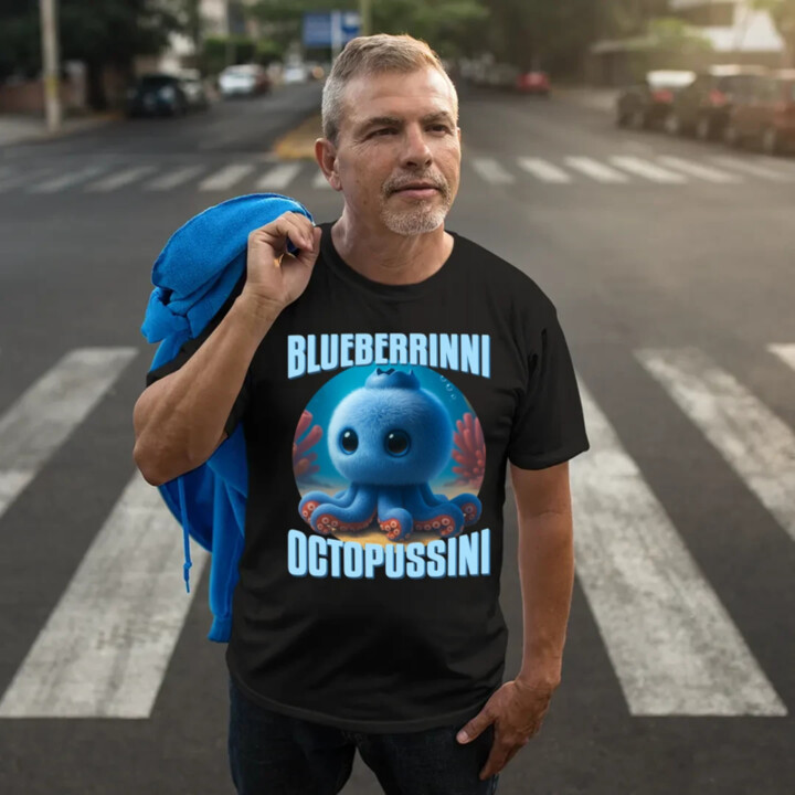 Blueberrinni Octopussini - Italian Brainrot - chobotnica čučoriedka - pánske tričko s potlačou