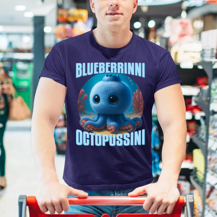 Blueberrinni Octopussini - Italian Brainrot - chobotnica čučoriedka - pánske tričko s potlačou