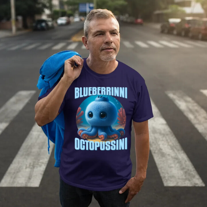 Blueberrinni Octopussini - Italian Brainrot - chobotnica čučoriedka - pánske tričko s potlačou