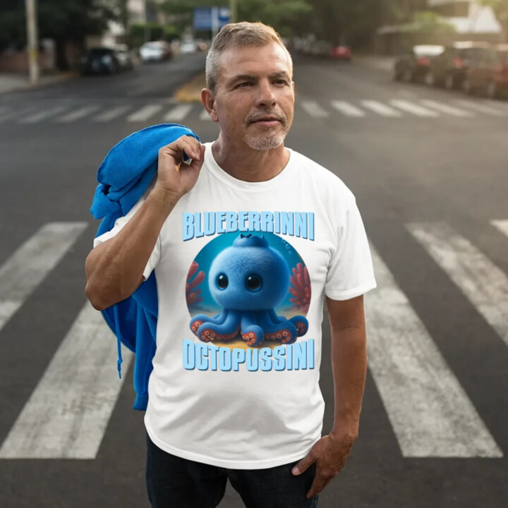 Blueberrinni Octopussini - Italian Brainrot - chobotnica čučoriedka - pánske tričko s potlačou