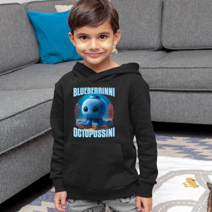 Blueberrinni Octopussini - Italian Brainrot - chobotnica čučoriedka - detská mikina s kapucňou