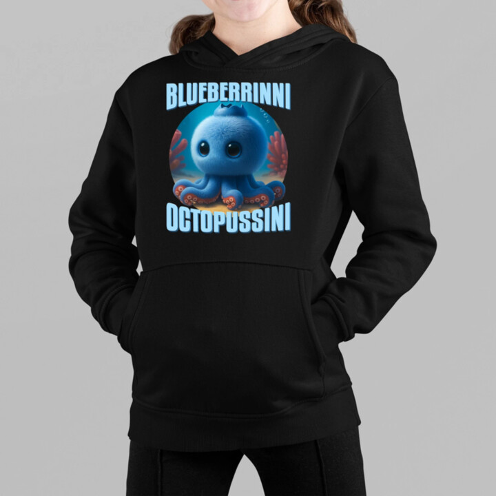 Blueberrinni Octopussini - Italian Brainrot - chobotnica čučoriedka - detská mikina s kapucňou