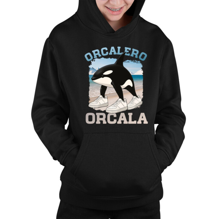 Orcalero Orcala - kosatka v topánkach - Italian Brainrot - detská mikina s kapucňou