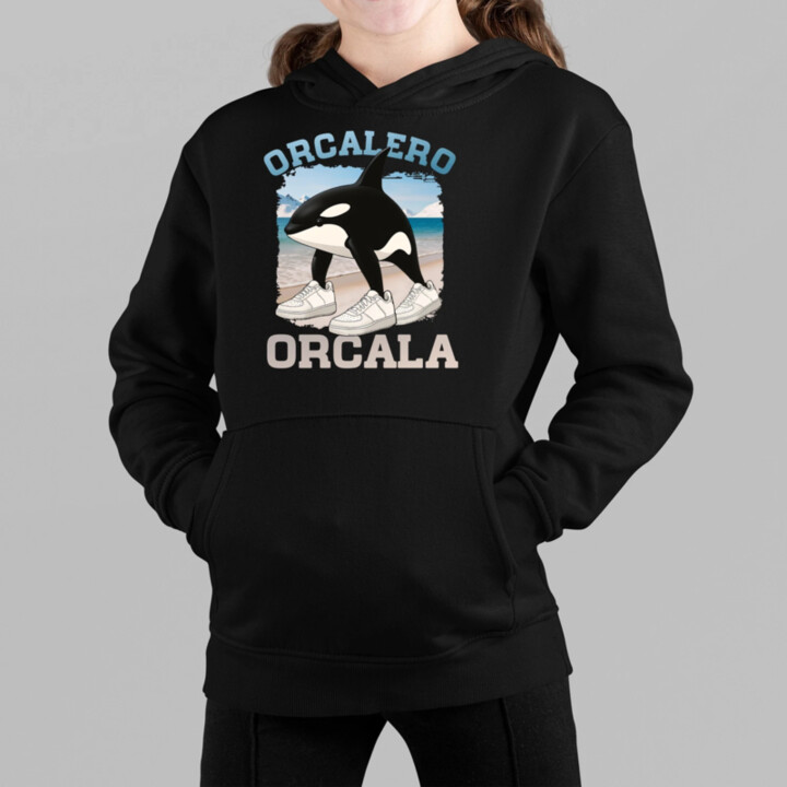 Orcalero Orcala - kosatka v topánkach - Italian Brainrot - detská mikina s kapucňou